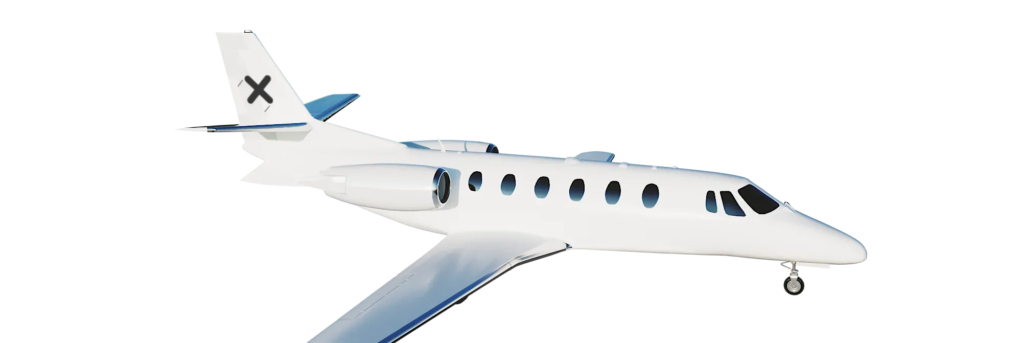 A rendering of a white Cessna Citation business jet against a black background.