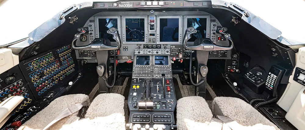 Detailed view of the Nextant 400XTi cockpit instrument panel.