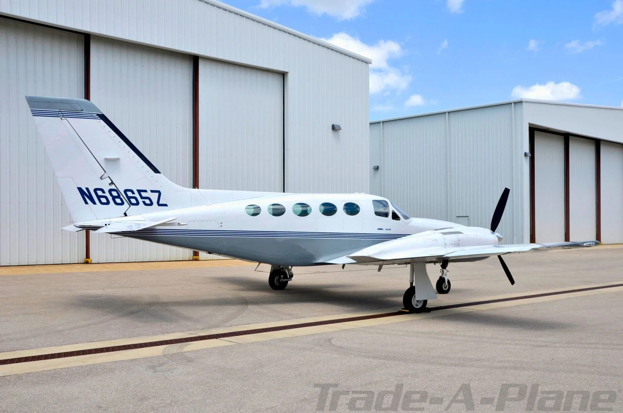 Rear view of the Cessna 421C on the ground.