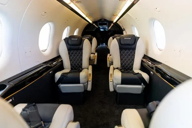 The interior of the Pilatus PC-12 features comfortable seating and a spacious cabin.