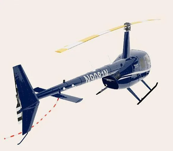 A blue Robinson R44 helicopter with registration N9081N, viewed from the rear-right side.