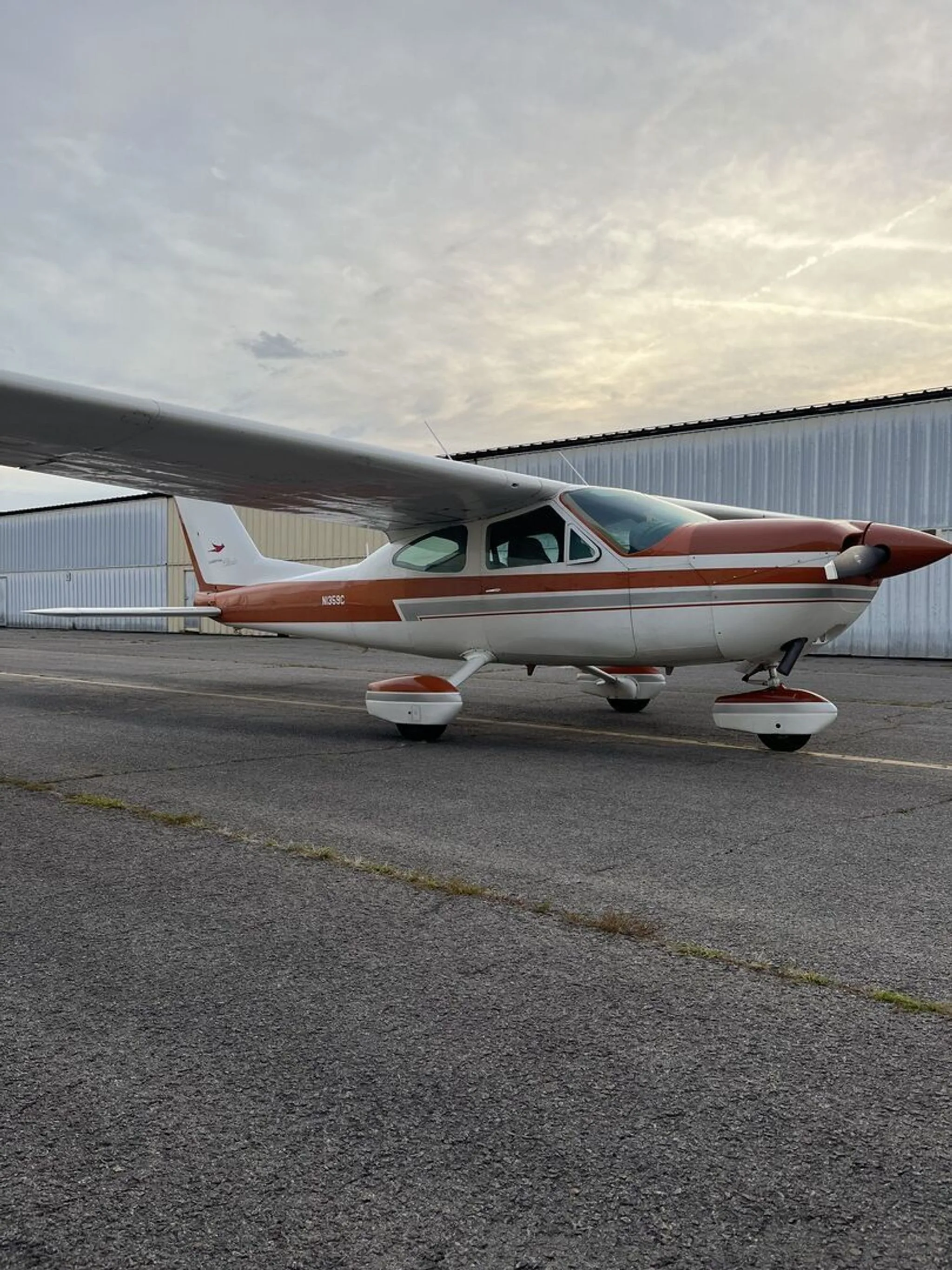 A side view of the Cessna 177B on the ground.