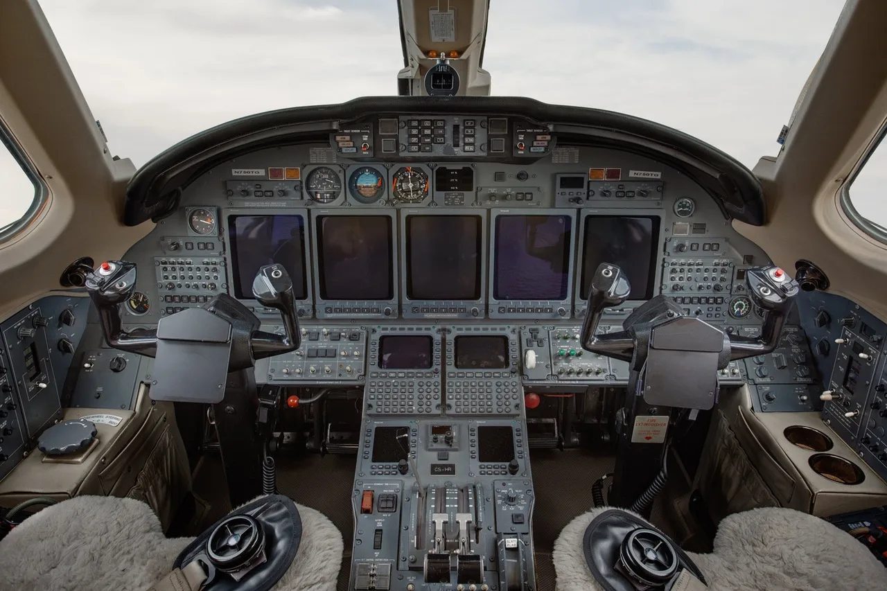 Detailed view of the aircraft's cockpit instrument panel.