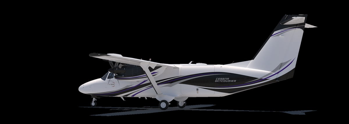 A Cessna Skylane with a blue and white paint scheme.
