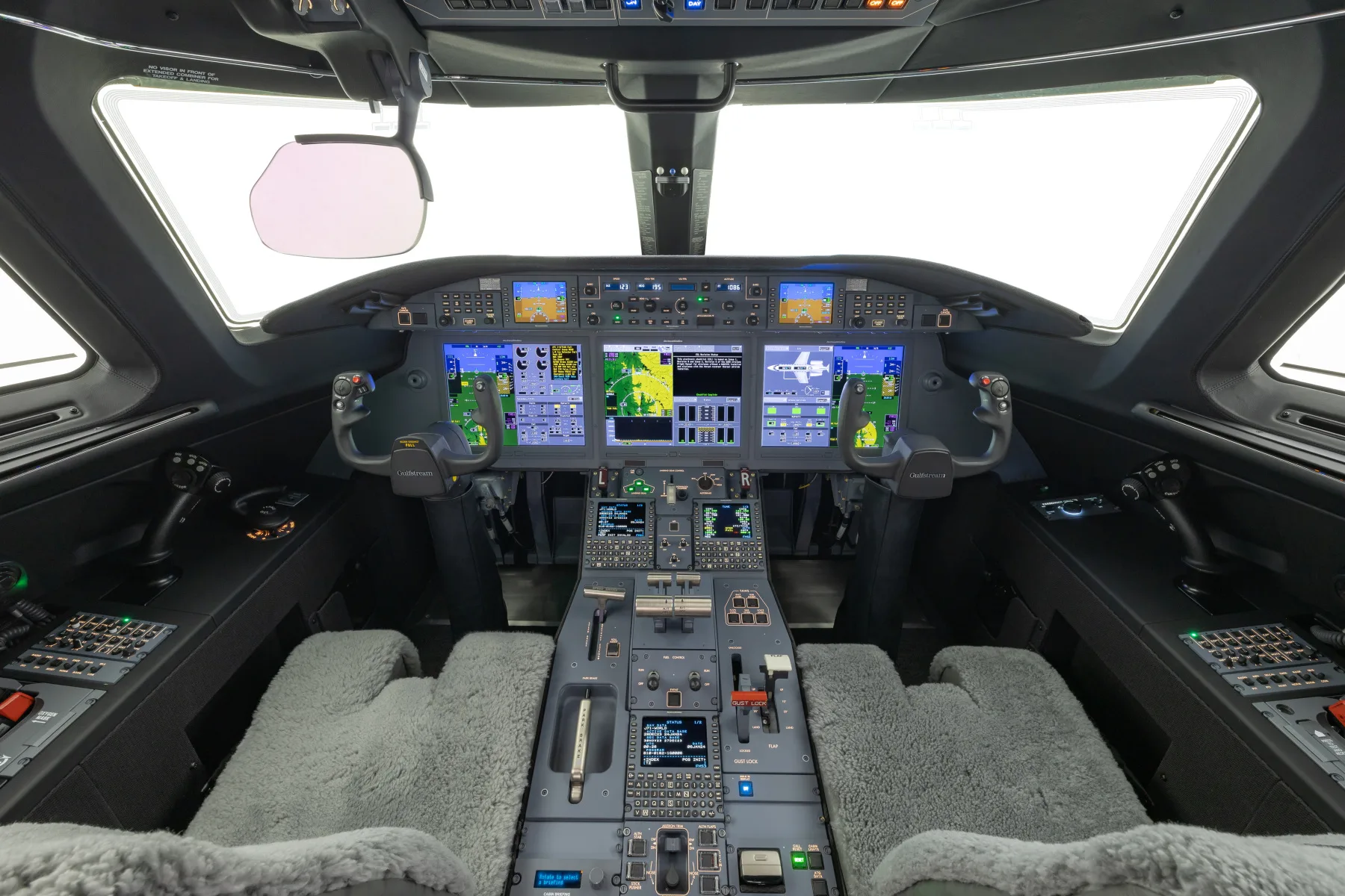 View of the aircraft's cockpit and instrument panel.