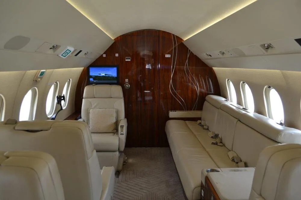 A spacious seating area within the cabin.