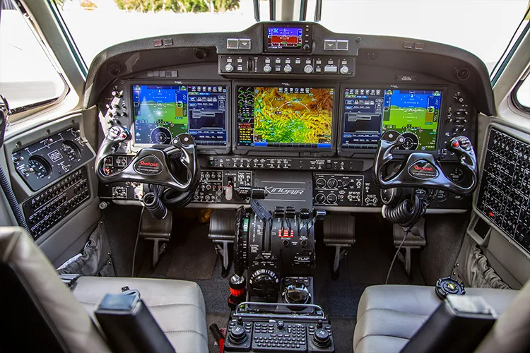 King Air cockpit with modern avionics.