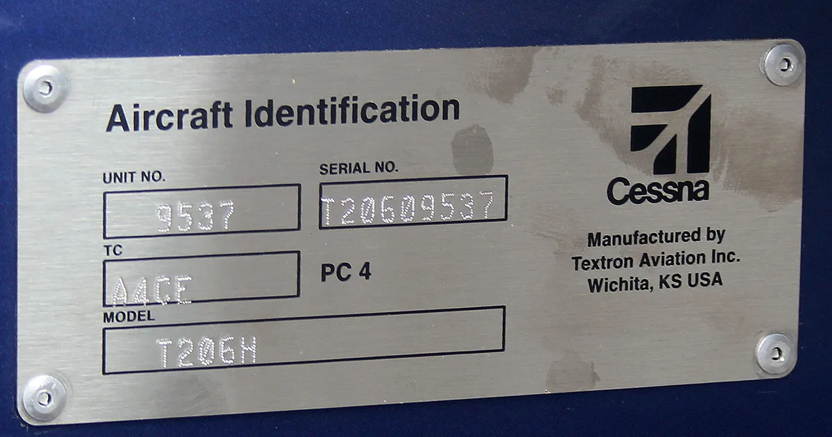 Representative photo of a TEXTRON AVIATION INC T206H